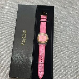 Joan Rivers Classic Collection Pink Leather, Gold and Clear Bezel Case Watch